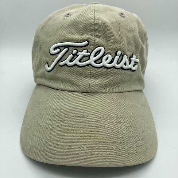 Faded Titleist Tan Navy Logo Golf Sports Canvas Cotton Fitted Cap Hat Sz XL Vtg